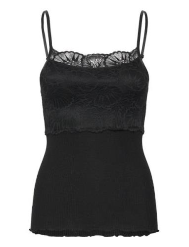 Silk Strap Top W/ Lace Black Rosemunde