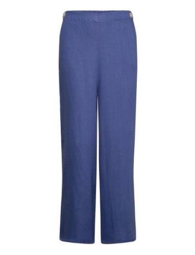 Linen Trousers With Buttons Blue Mango