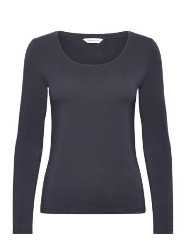 Slim Cot/Ela Ls Scoop Neck Top Navy GANT