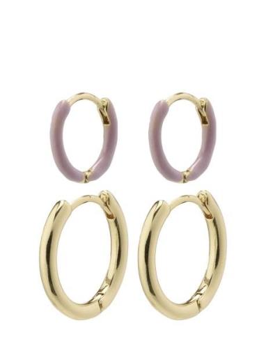 Marit Purple Hoop Earrings 2-In-1 Set Gold Pilgrim