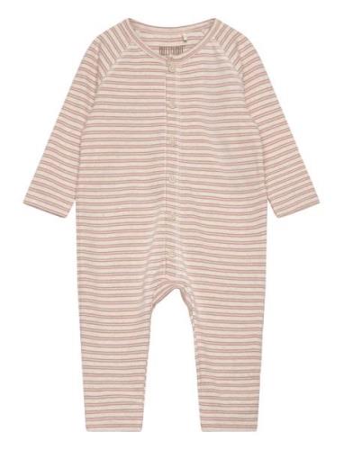 Playsuit Ls Striped Rib Pink Huttelihut