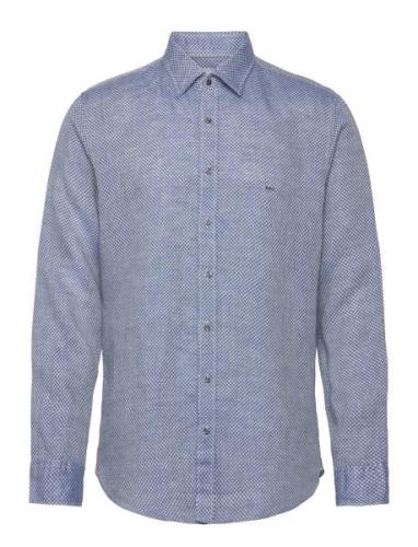 Linen Print Slim Shirt Blue Michael Kors