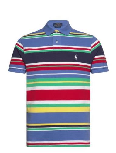 Custom Slim Fit Striped Mesh Polo Shirt Blue Polo Ralph Lauren