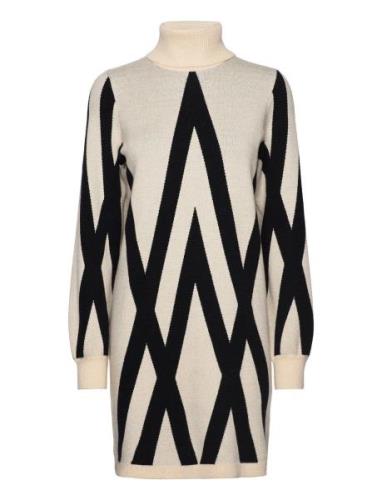 Objray L/S Knit Rollneck Dress Aop Noos Beige Object