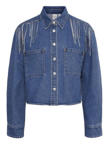 Yasconnelly Ls Fringe Shacket S. - Fest Blue YAS