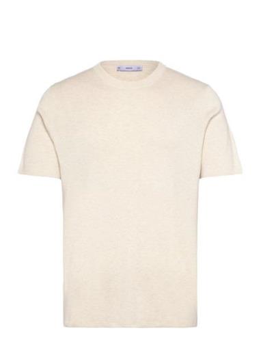 Cotton Blend Knitted T-Shirt Cream Mango