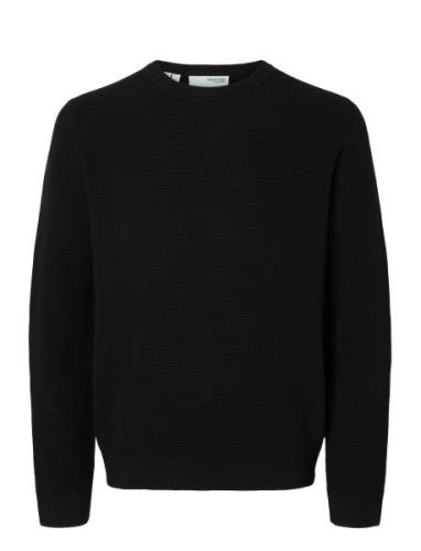 Slhross Ls Knit Structure Crew Neck Noos Black Selected Homme