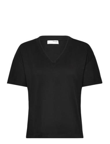 Slfcarli Ss V-Neck Tee Black Selected Femme