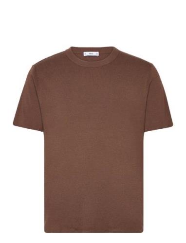 Knit Cotton T-Shirt Brown Mango