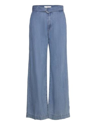 Flowy Wideleg Trousers With Belt Blue Mango