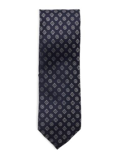 100% Mulberry Silk Diamond-Print Tie Navy Mango