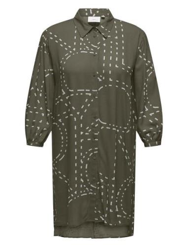 Carphoebe Life 3/4 Shirt Dress Aop Green ONLY Carmakoma