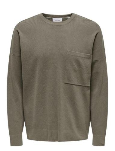 Onslamai Ovz 12 Ls Pocket Crew Knit Green ONLY & SONS