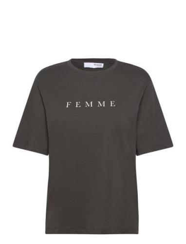 Slfvilja Ss Printed Tee W Noos Grey Selected Femme