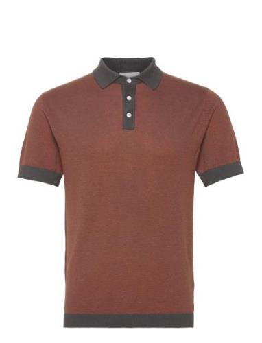 Knitted Polo S/S Contrast Brown Lindbergh