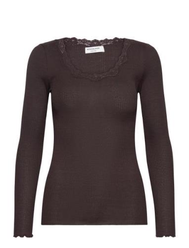 Silk T-Shirt W/ Lace Brown Rosemunde