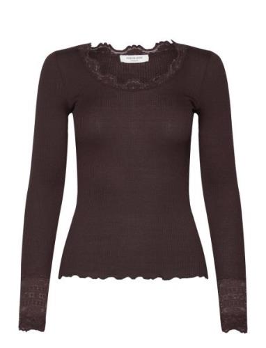 Silk T-Shirt W/ Lace Brown Rosemunde