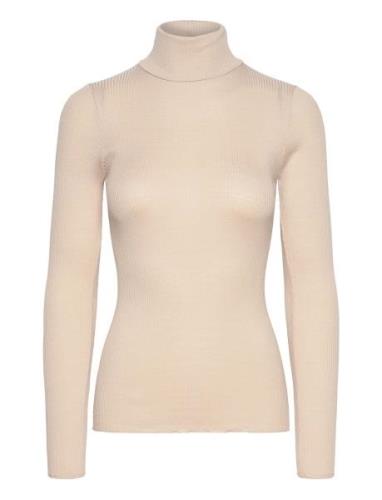 Silk T-Shirt W/ Roller Neck Beige Rosemunde