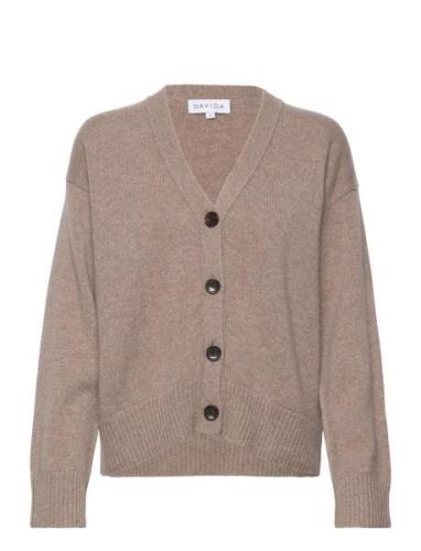 V-Neck Wide Cardigan Beige Davida Cashmere