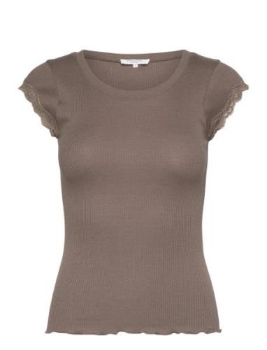 Short Sleeve Top W/ Lace Brown Rosemunde