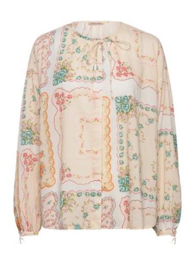 Cotton Tissue Printed Blouse Beige Stella Nova