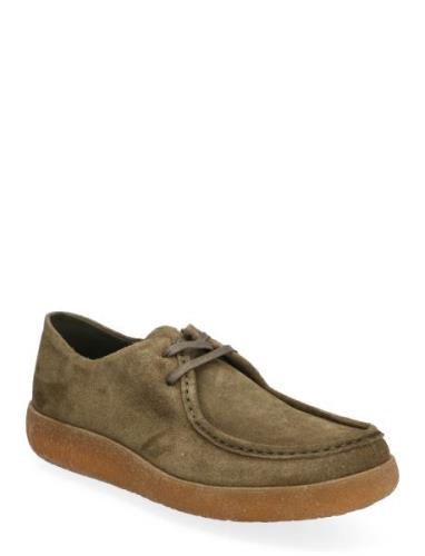 Biaasher Moc Toe Lace Up Shoe Suede Khaki Bianco