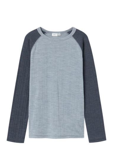 Nkmwang Wool Needle Ls Top Solid Blue Name It