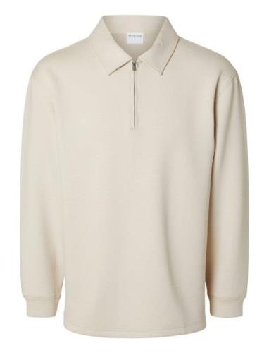 Slhrelax-Emanuel Soft Polo Zip Sweat Ex Cream Selected Homme