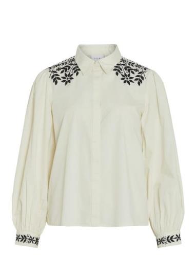 Vicaria L/S Embroidery Shirt/R White Vila