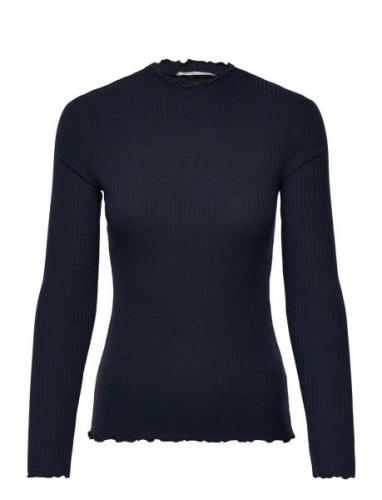 Rib T-Shirt With Frill Navy Tom Tailor