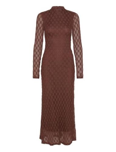 Ola Long Sleeve Midi Dress Brown Bardot