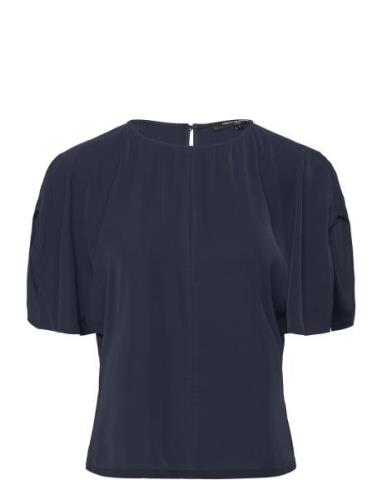 Carmen Crepe Flare Sleeve Top Navy French Connection