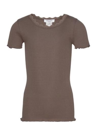 Silk T-Shirt W/ Lace Brown Rosemunde Kids