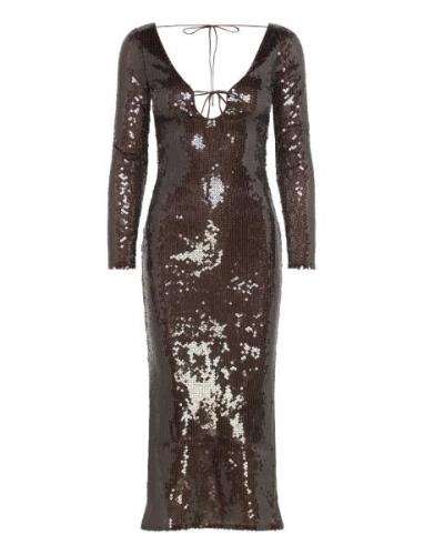 Verona Sequin Maxi Dress Brown Bardot