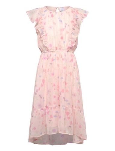 Dress Chiffon Frill Sleeve Aop Pink Lindex