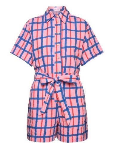 Checked Collar Butt D Short Playsuit Pink Bobo Choses