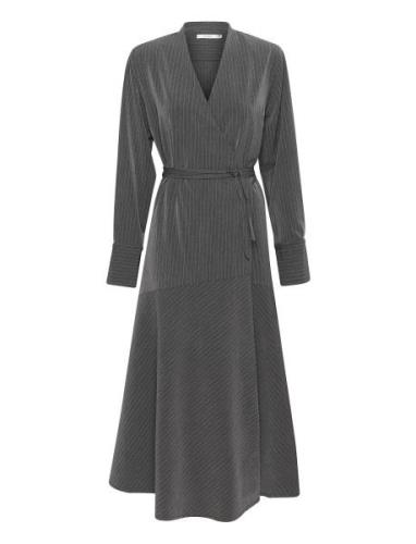 Joellegz Mel. Pinstripe Wrap Dress Grey Gestuz