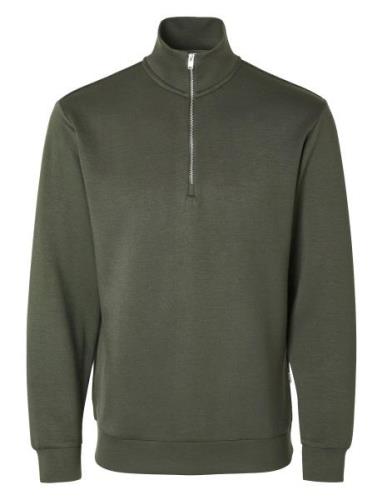 Slhemanuel Soft Zip High Neck Sweat Noos Khaki Selected Homme