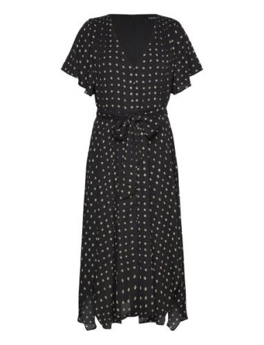 Geo-Print Crepe Flutter-Sleeve Dress Black Lauren Ralph Lauren