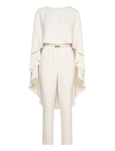 Belted Cape Georgette Jumpsuit Cream Lauren Ralph Lauren