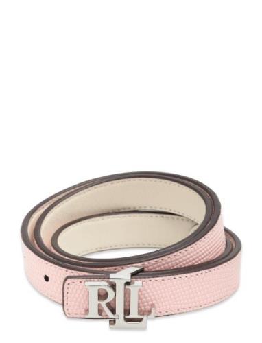 Logo Reversible Embossed Skinny Belt Pink Lauren Ralph Lauren