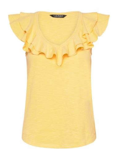 Ruffle-Trim Slub Jersey Sleeveless Tee Yellow Lauren Ralph Lauren