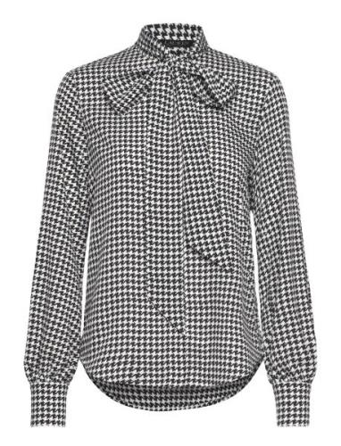 Houndstooth Crepe Tie-Neck Shirt Black Lauren Ralph Lauren