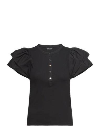 Stretch Cotton Flutter-Sleeve Henley Top Black Lauren Ralph Lauren