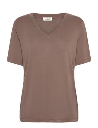 Slcolumbine Loose Fit V-Neck Ss Brown Soaked In Luxury