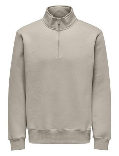 Onsconnor Reg 1/4 Zip Sweat Cream ONLY & SONS