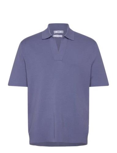 Relaxed-Fit Knitted Polo Shirt Blue Mango