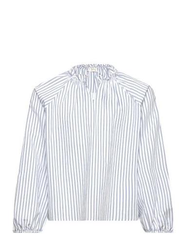 Ruched Detail Striped Blouse Blue Mango