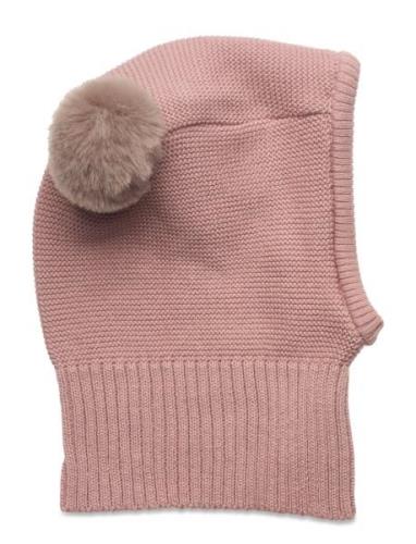 Balaclava Knit W. Pompoms Pink Huttelihut