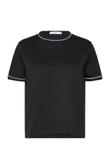 100% Cotton T-Shirt With Contrast Piping Black Mango